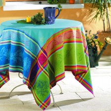 Nappe jacquard carrée coton tissé traité téflon cézanne turquoise 160 cm x 160 c