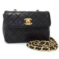 Mini sac à rabat Chanel noir peau d'agneau chaîne dorée GHW vintage authentique