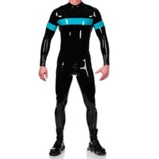 Latex Gummi Catsuit Blue Trims