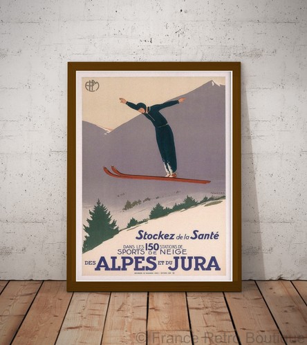 Affiche poster ski alpes et - ski,