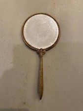 MIROIR A MAIN EN BRONZE DEBUT XXeme AVEC DOUBLES GLACES DECOR FLEUR DE LYS