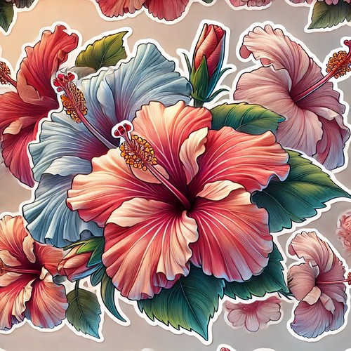 Autocollants hibiscus tahiti - hibiscus,