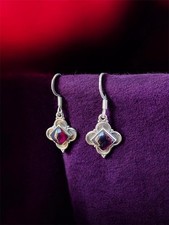 Boucles d'oreilles pendantes en argent massif 925, Pierre grenat naturel