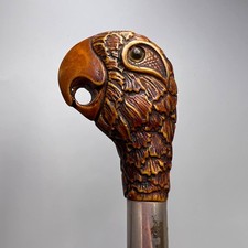 Bâton de marche en bambou manche canne perroquet en bois sculpté à la main...
