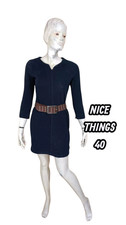 Nice Things Taille 40  Superbe robe manches 3/4 velours bleu nuit doré