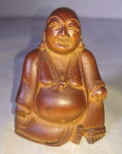 ANCIENNE BELLE STATUETTE FIGURINE DE BOUDDHA RIEUR PU-TAI BEAU BOIS 1980