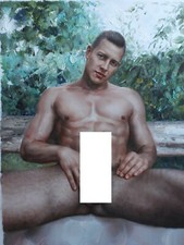 tableau peinture érotique huile sur toile homme nu intégrale /nude male painting