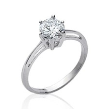 Solitaire femme - argent 925 massif rhodié - gros zircon transparent six griffes