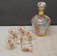 Ancien Joli Service à Liqueur Carafe Verres Verrerie Monaco Monte Carlo Dorure