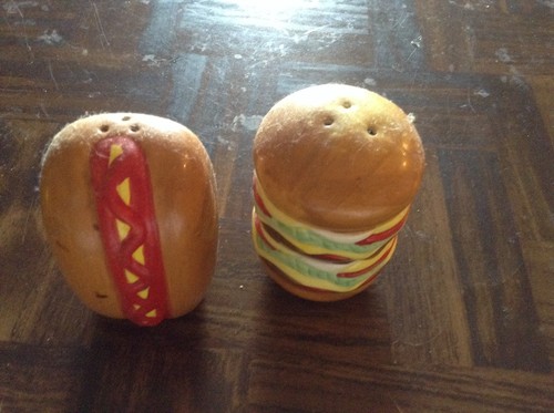 Ceramic hot dog and hamburger