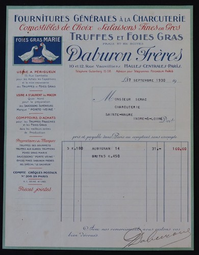 Billhead facture 1930 daburon - facture,