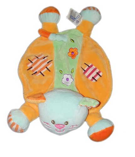 Doudou plat chat - orange, bleu