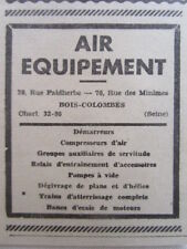 1938-39 PUB AIR EQUIPEMENT BOIS-COLOMBES DEMARREUR COMPRESSEUR TRAIN AVION AD