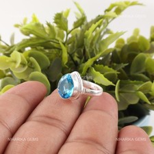 Suisse Bleue Gemme Topaze Argent Sterling Fiançailles Bague Solitaire Bijoux