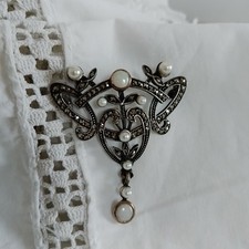ancienne Broche argent perles Marcassite Style renaissance Edwardian