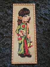 CADRE TABLEAU VINTAGE POULBOT CANEVAS LAINE TRICOT BOIS