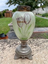 Ancien pied de  lampe à pétrole en verre peint émaillé de 19 cm