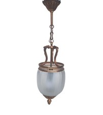 MAGNIFIQUE SUSPENSION LANTERNE EN BRONZE DORE ET VERRE SATINÉ LUCIEN GAU??