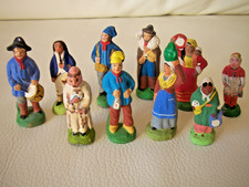 lot 10 santons creche non marqués CARBONEL 7 cm Noel Eglise terre cuite