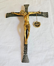 CROIX FER FORGE  AVEC CRUCIFIX EN BRONZE VERITABLE DU LIMOUSIN CISELE MAIN