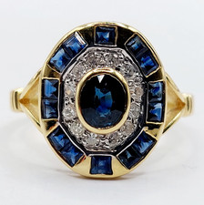 Bague vintage style art deco or 18k saphirs et diamants