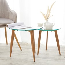 Table d'appoint Basse Canapé Salon Massif Bois Verre de Chevet Chêne Homestyle4u