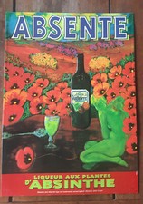 Ancienne Plaque tole ABSENTE absinthe van gogh fée verte coquelicot bar 64x46cm