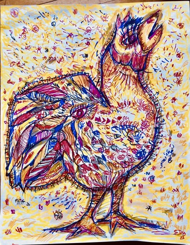 Peinture coq poule poulet - peinture,
