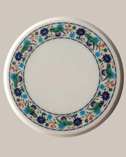 14 " Marbre Rond Table Top Floral Incrustation Demi Précieux Stones Travail