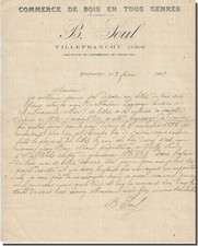 Lettre - B-SOUL commerce de bois en tous genre à Villefranche 1899