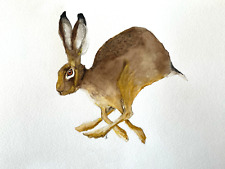 Aquarelle - Cadeau   - Lièvre  - Hunting-  Déco -original Watercolor - Chasse
