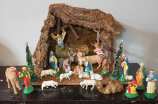 ANCIENNE CRECHE GARNIE SANTON DEVINEAU - H 25 cm - Années 80 - Période plastique