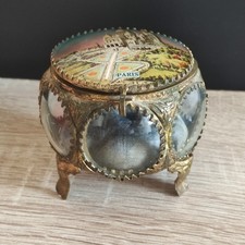 rare Boîte à bijoux ronde capitonnée napoléon III - verre bombé laiton doré