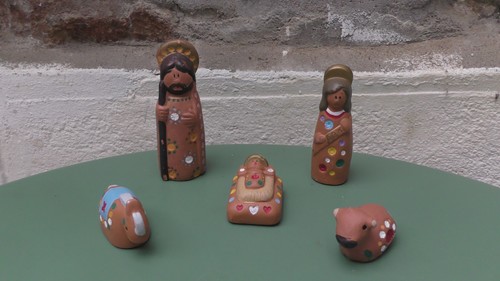 Crèche terre cuite peinte - terre,