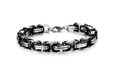 Bracelet Homme Argent Noir Acier Inoxydable Gourmette 750 Plaqué Or B2953