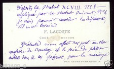 Brochon . cote d'or . bourgogne . carte de visite du curé de Brochon - F.Lacoste
