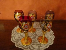 5 BEAUX VERRES DE MURANO EMAILLES A  APERITIF EN TRES BON ETAT