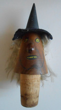ANCIEN BOUCHON EN BOIS PEINT SORCIER SORCIERE