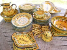 RARE Service de table HENRIOT QUIMPER décor geometrique & fleurs 1920 fond jaune