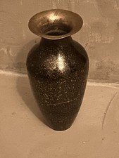 Vase Vintage En Métal ( Cuivre Ou Alliage À Déterminer ) Noir Et Dorures