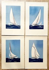 Georges FOUILLE - AMERICA'S CUP.  Belle suite de 4 Lithographies. VOILE MARINE