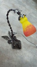 antique table lamp vintage Wrought Iron cast Colored Glass art deco Arts Crafts 