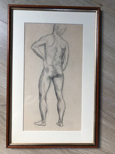 Beau Cadre Dessin Académique Etude Nu Homme XXème