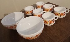 2 bols et 6 tasses à café Arcopal motif Flore
