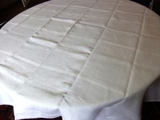 Nappe campagnarde XIXème en lin à liteaux blancs - 162 x 132 cm