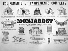  PUBLICITÉ DE PRESSE 1906 MONJARDET ÉQUIPEMENTS ET CAMPEMENTS TENTE -ADVERTISING