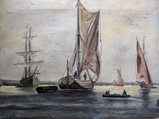 Tableau ancien paysage marin