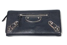 PORTEFEUILLE A RABAT BALENCIAGA METALLIQUE EDGE ARGENT EN CUIR DE CHEVRE NAVY