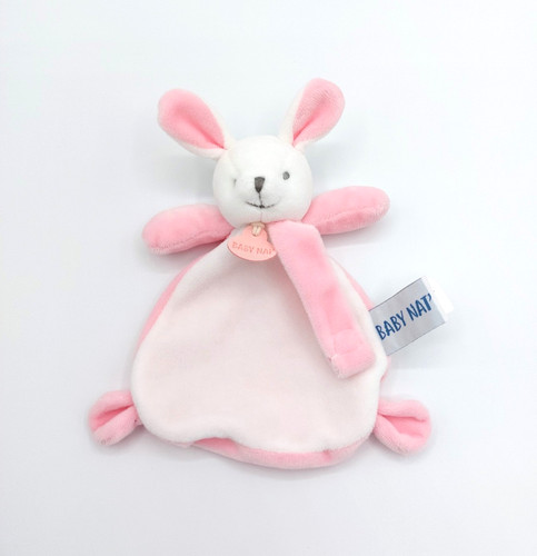 Doudou plat lapin rose blanc