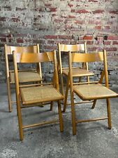Chaises italiennes pliables (lot de 4) en hêtre et rotin 1980